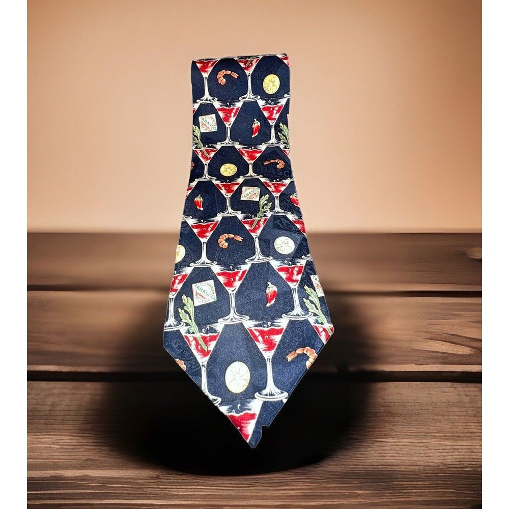 Tabasco Hot Sauce 100% Silk Mens Tie Gulf Shrimp Prawn Bloody Mary Made In USA